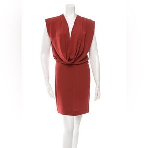 Diane Von Furstenberg Red Silk Front Drape Cowl Neck Dress